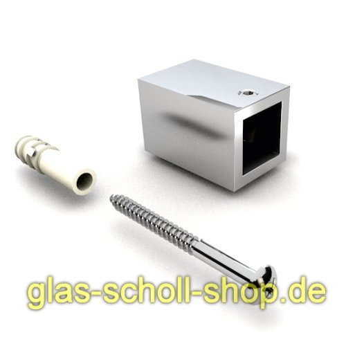 Artikelbild des Artikels “stumpfer 90° Wandadapter für quadr. Stabilisierungsstange 15x15 GLAS-WAND glanzverchromt“