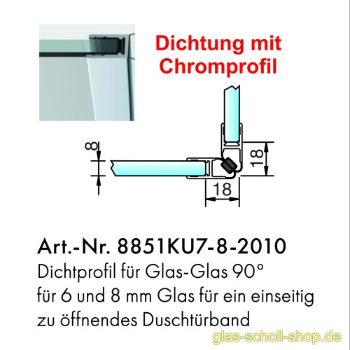Artikelbild des Artikels “90 Magnet-Dichtung mit CHROMDEKOR (2010mm) Duschdichtung für 6-8mm “