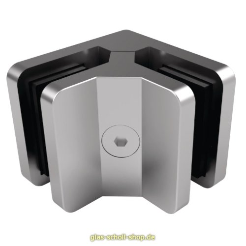 Artikelbild des Artikels “Eck-Klemmhalter Edelstahl matt, Eckklemme flach, zum Verschrauben zweier Gläser im 90° Winkel 8-9,52 mm“