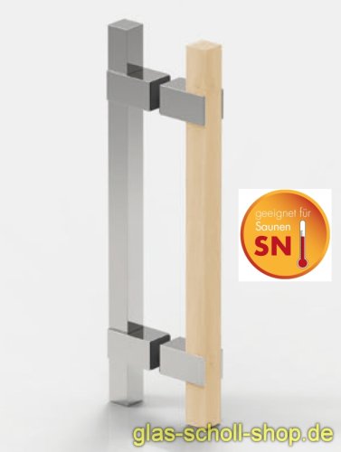 Artikelbild des Artikels “beidseitiger quadratischer Sauna Messing-Holzstangengriff h=320 glanzverchromt/Holz“