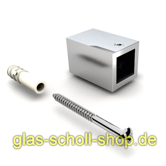 Artikelbild 1 des Artikels “stumpfer 90° Wandadapter für quadr. Stabilisierungsstange 15x15 GLAS-WAND glanzverchromt“