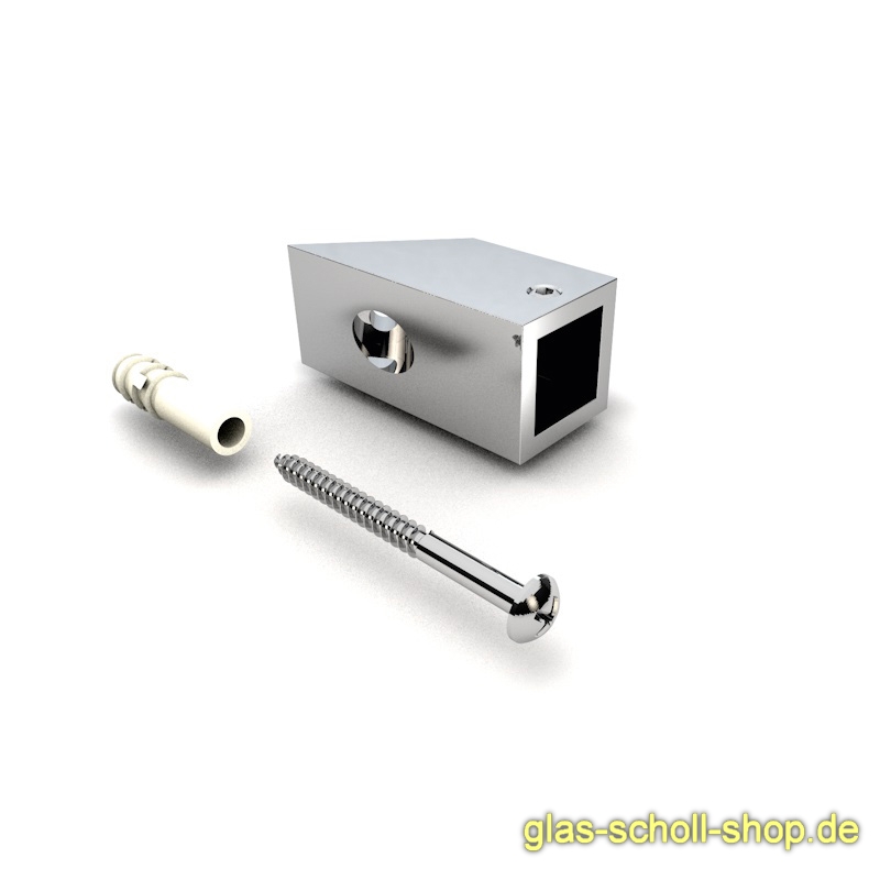 Artikelbild 1 des Artikels “schräger 45° Wandadapter für quadr. Stabilisierungsstange 15x15 GLAS-WAND glanzverchromt“