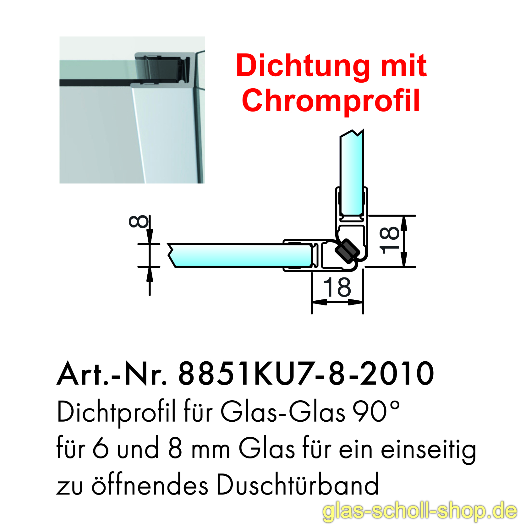 Artikelbild 1 des Artikels “90 Magnet-Dichtung mit CHROMDEKOR (2010mm) Duschdichtung für 6-8mm “