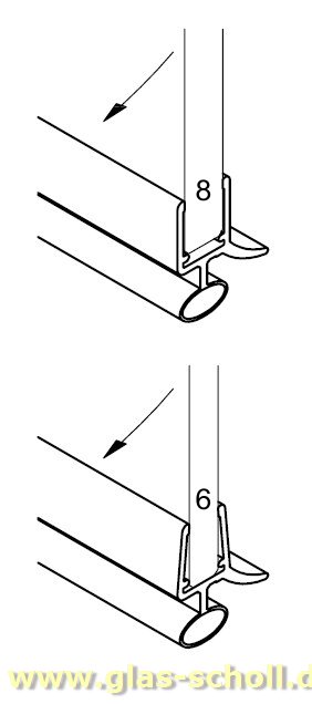 Artikelbild 2 des Artikels “unteres Wasserabweisprofil mit 135° Lippe und Rundbalg (1000mm) 6-8mm Glas “