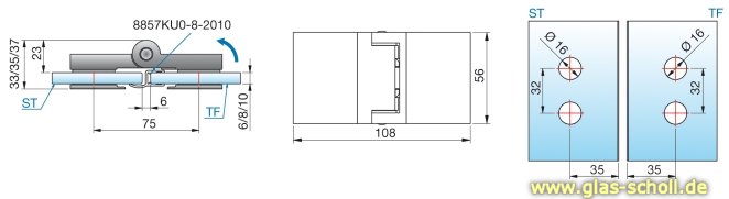 Artikelbild 2 des Artikels “Flinter Glas-Glas 180Grad Duschtürband glanzverchromt“