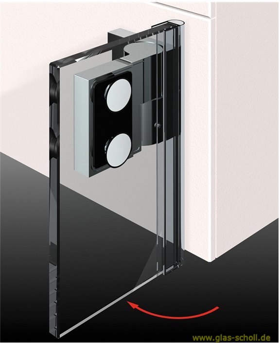 Artikelbild 2 des Artikels “Nivello+ 90° Glas-Wand LINKS Hebe-Senk AUSSENBEFESTIGUNG flächenbündig Anschlag glanzverchromt“