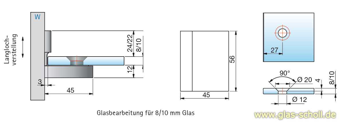 Artikelbild 2 des Artikels “Nivello+ 90° Winkelhalter Glas-Wand INNENBEFESTIGUNG flächenbündig glanzverchromt“