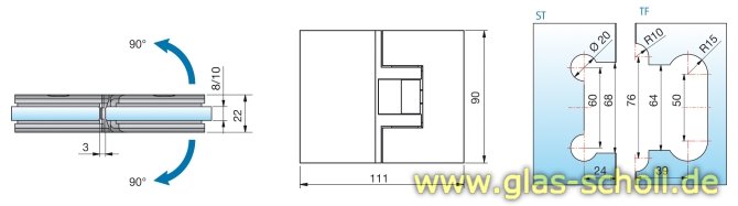 Artikelbild 2 des Artikels “Pontere 180° Glas-Glas Duschpendeltürband (beidseitig öffnend) glanzverchromt“