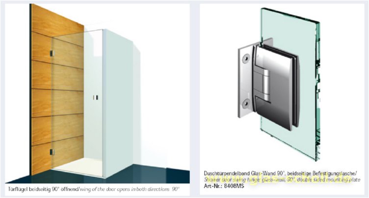 Artikelbild 2 des Artikels “Pontere 90° Glas-Wand Duschpendeltürband (beidseitige Befestigungslasche) glanzverchromt“