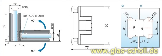 Artikelbild 2 des Artikels “Pontere 90° Glas-Glas Duschpendeltürband glanzverchromt“