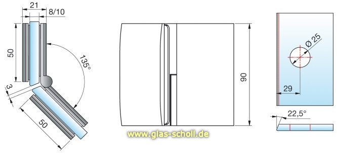 Artikelbild 2 des Artikels “Pontere 80°-180° Glas-Glas Winkelverbinder (verstellbare Winkelgradzahl) glanzverchromt“