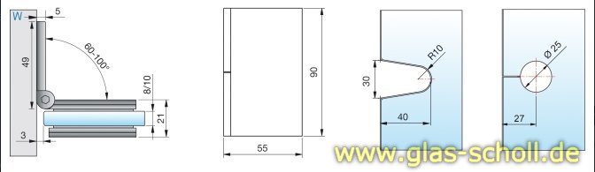 Artikelbild 2 des Artikels “Pontere 60°-100° Glas-Wand Winkelverbinder (verstellbare Winkelgradzahl) glanzverchromt“