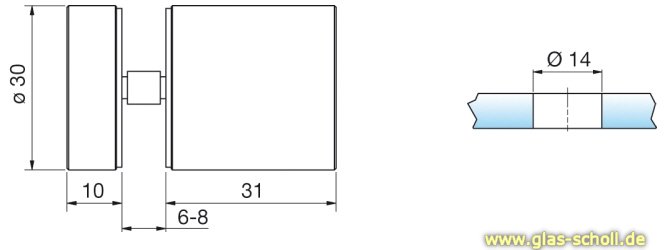 Artikelbild 2 des Artikels “einseitiger verkürzter Türgriff d=30mm für Loch 14mm Edelstahl“