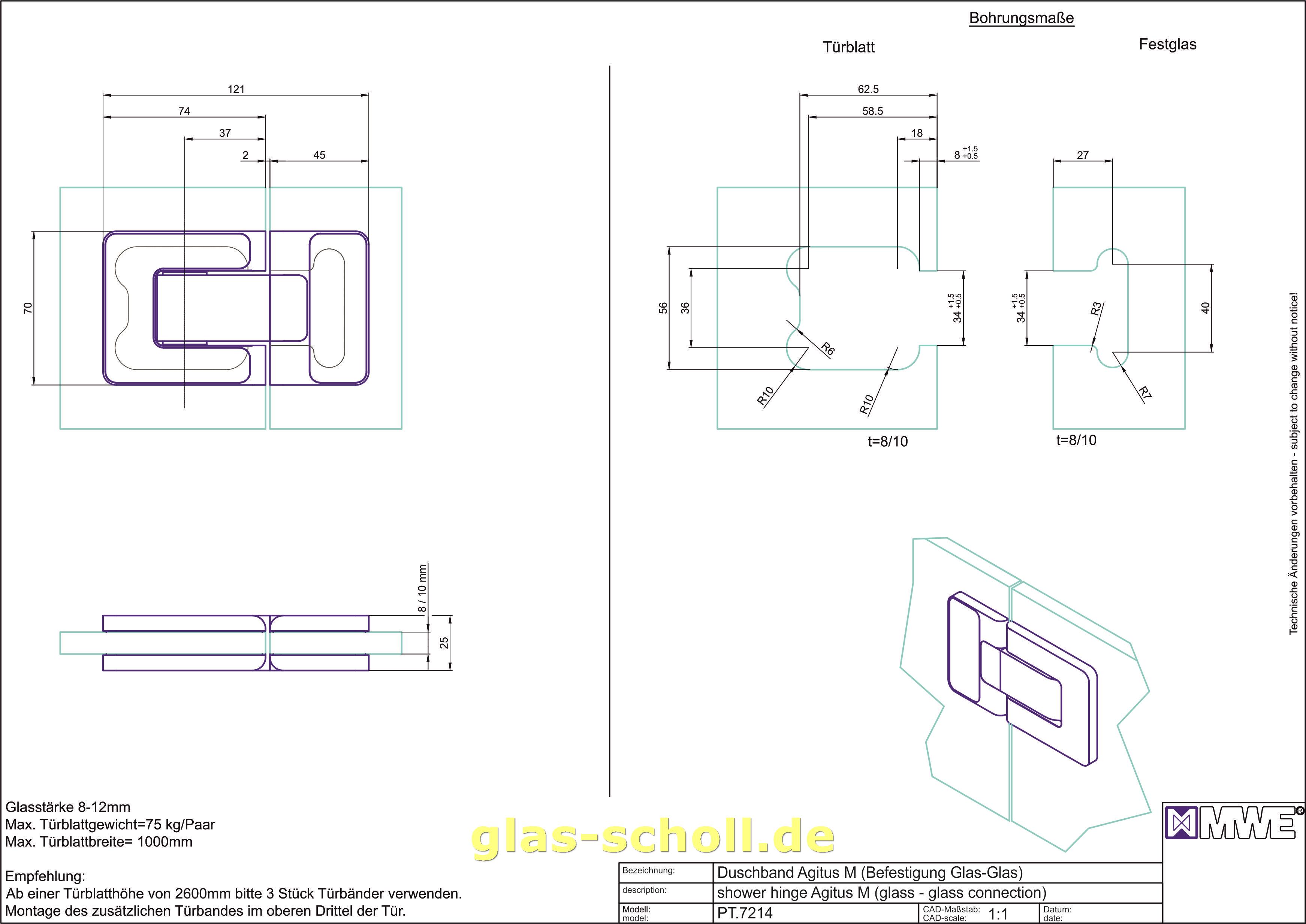 Artikelbild 2 des Artikels “MWE Agitus-M Pendeltürband 180° Glas-Glas fluchtend Edelstahl geschliffen“