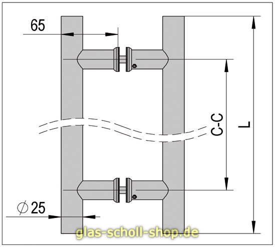 Artikelbild 2 des Artikels “Edelstahl Stangengriff beidseitig d=25 mm Länge 500 mm schwarz pulverbeschichtet 500 mm - schwarz pulverbeschichtet“