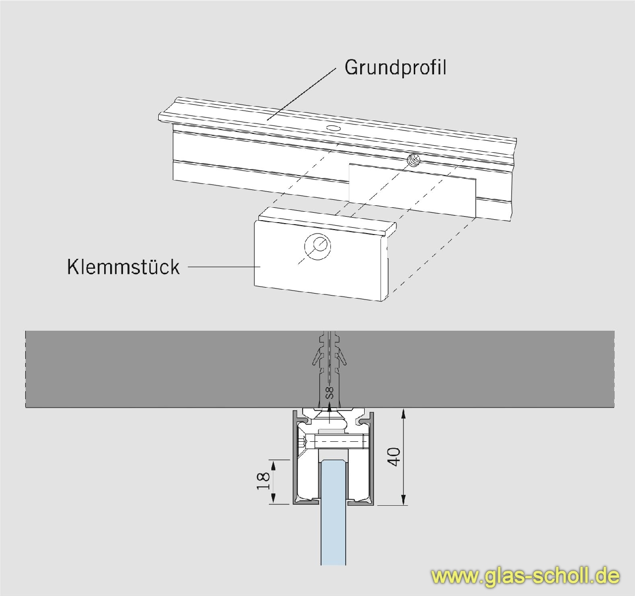 Artikelbild 2 des Artikels “Wandanschlußprofil/Oberlichtprofil Grundprofil 2,0m für 8mm Glas“