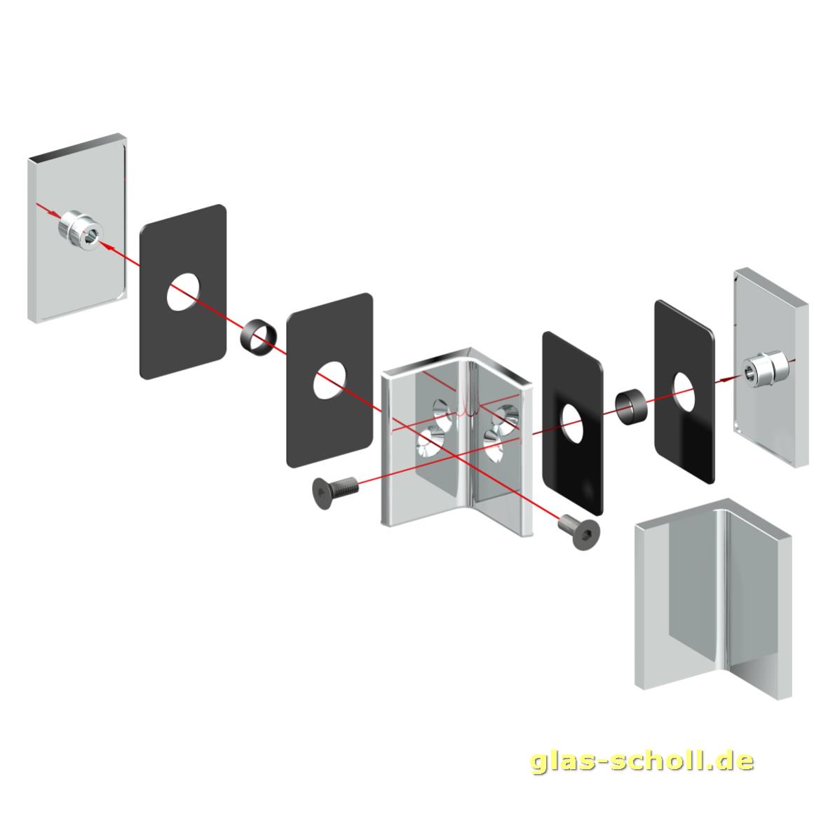 Artikelbild 2 des Artikels “Flamea+ Winkelverbinder 90° Glas-Glas (verdeckte Verschraubung) glanzverchromt“