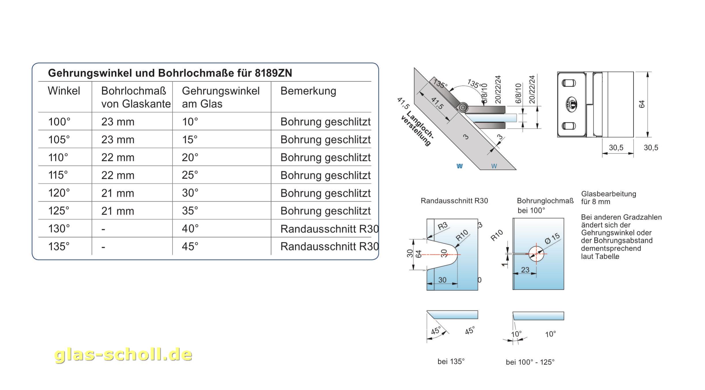 Artikelbild 2 des Artikels “Flamea+ Winkelverbinder Glas-Wand stufenlos von 100-135° verstellbar (verdeckte Verschraubung) glanzverchromt“