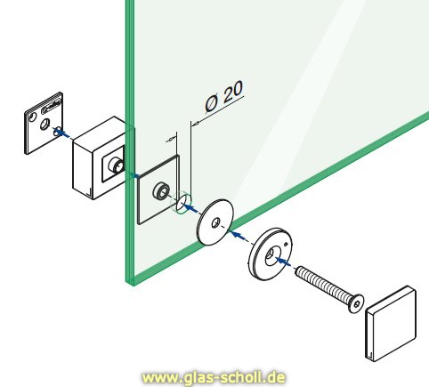 Artikelbild 2 des Artikels “Edelstahl Glasadapter quadratisch gebürstet für vertikale Glasbefestigung von Ganzglasgeländern “