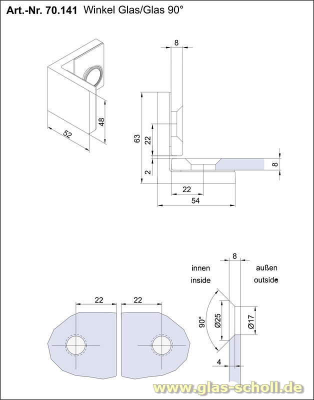 Artikelbild 2 des Artikels “GRAL BH2401 flächenbündiger Glas-Glas Winkelbeschlag glanzverchromt“
