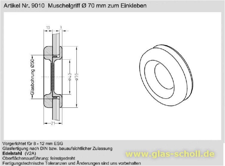Artikelbild 2 des Artikels “runde Edelstahl-Griffmuschel d=70 für Loch=50 einseitig flach “