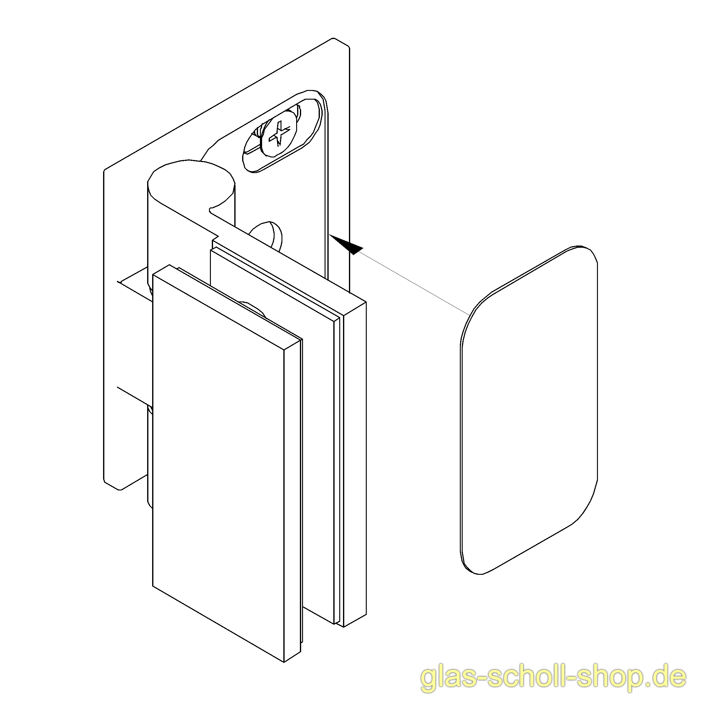 Artikelbild 2 des Artikels “Wellness Premium DIN rechts Glas-Wand 90Grad Duschtürband  (nach innen hin öffnend) glanzverchromt“