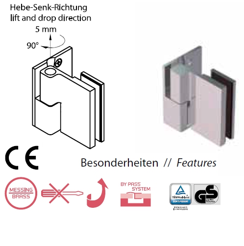 Artikelbild 2 des Artikels “CrossoverPUR 90° Glas-Wand LINKS Hebe-Senk INNENBEFESTIGUNG glanzverchromt“