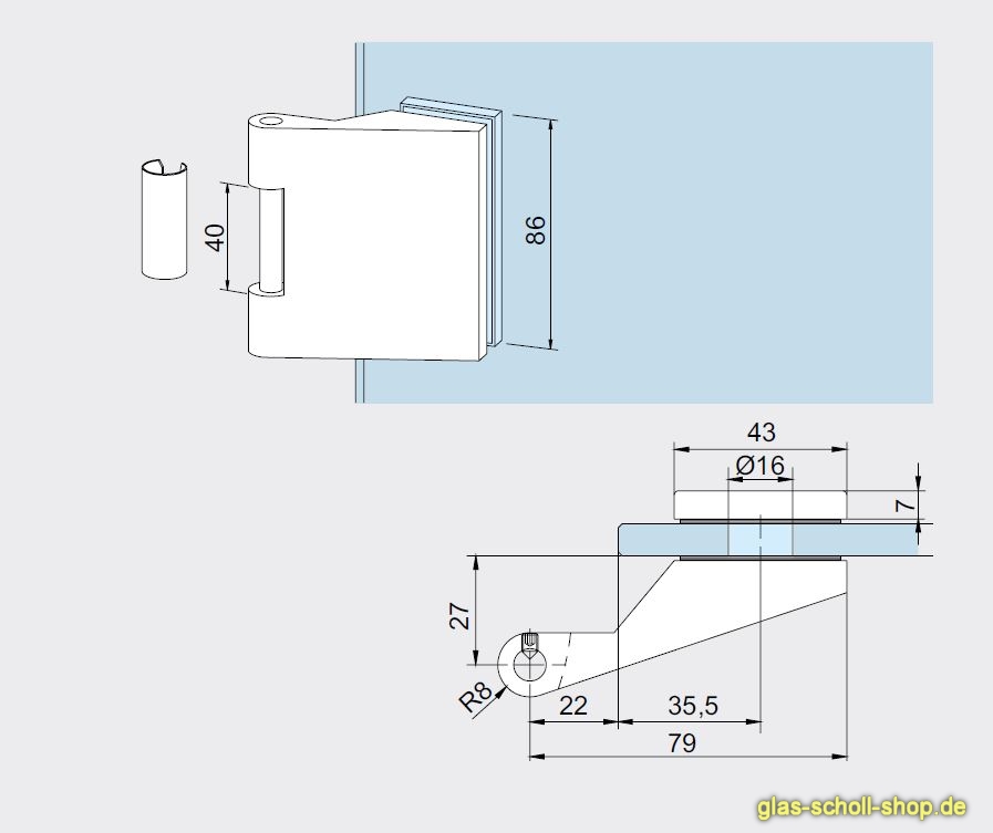 Artikelbild 2 des Artikels “DORMA Junior Classic Türband mit Hülse LM silber eloxiert“