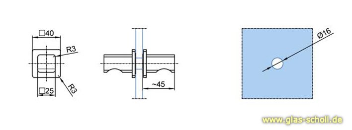 Artikelbild 2 des Artikels “Eckiger MWE Edelstahl-Türknauf beidseitig 40x40 Bohrung=16mm Edelstahl geschliffen“