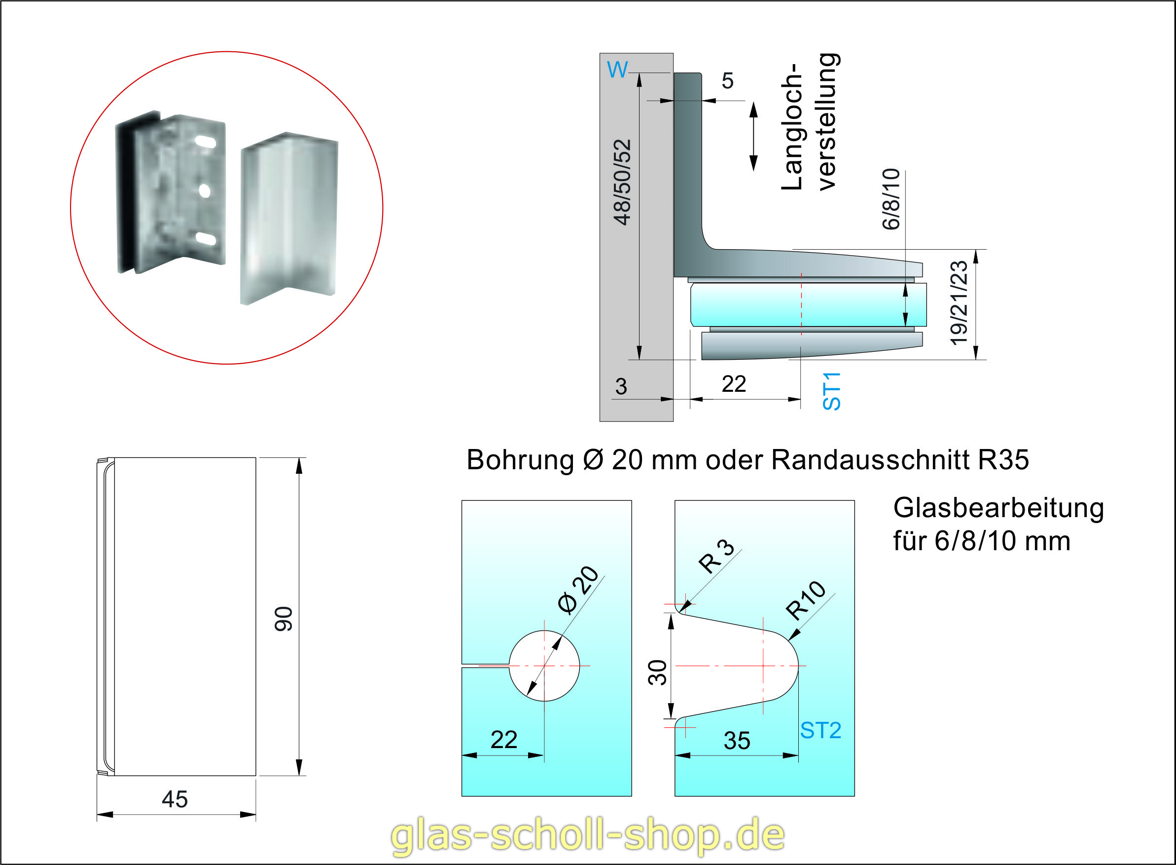Artikelbild 2 des Artikels “Winkelverbinder Glas-Wand 90° passend zu Farfalla, Pillango und Papillon glanzverchromt“