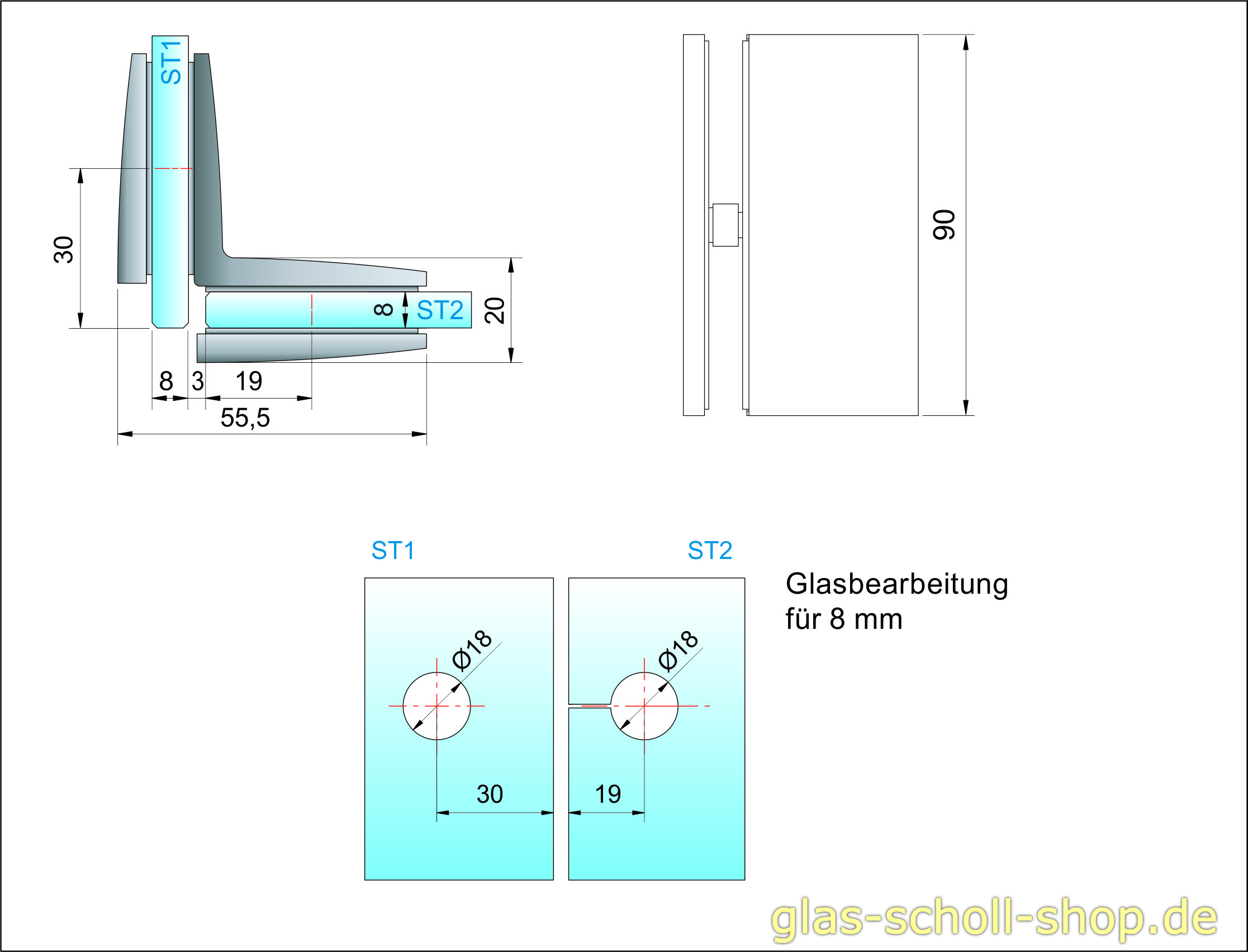 Artikelbild 2 des Artikels “Winkelverbinder Glas-Glas 90° passend zu Farfalla, Pillango und Papillon glanzverchromt“