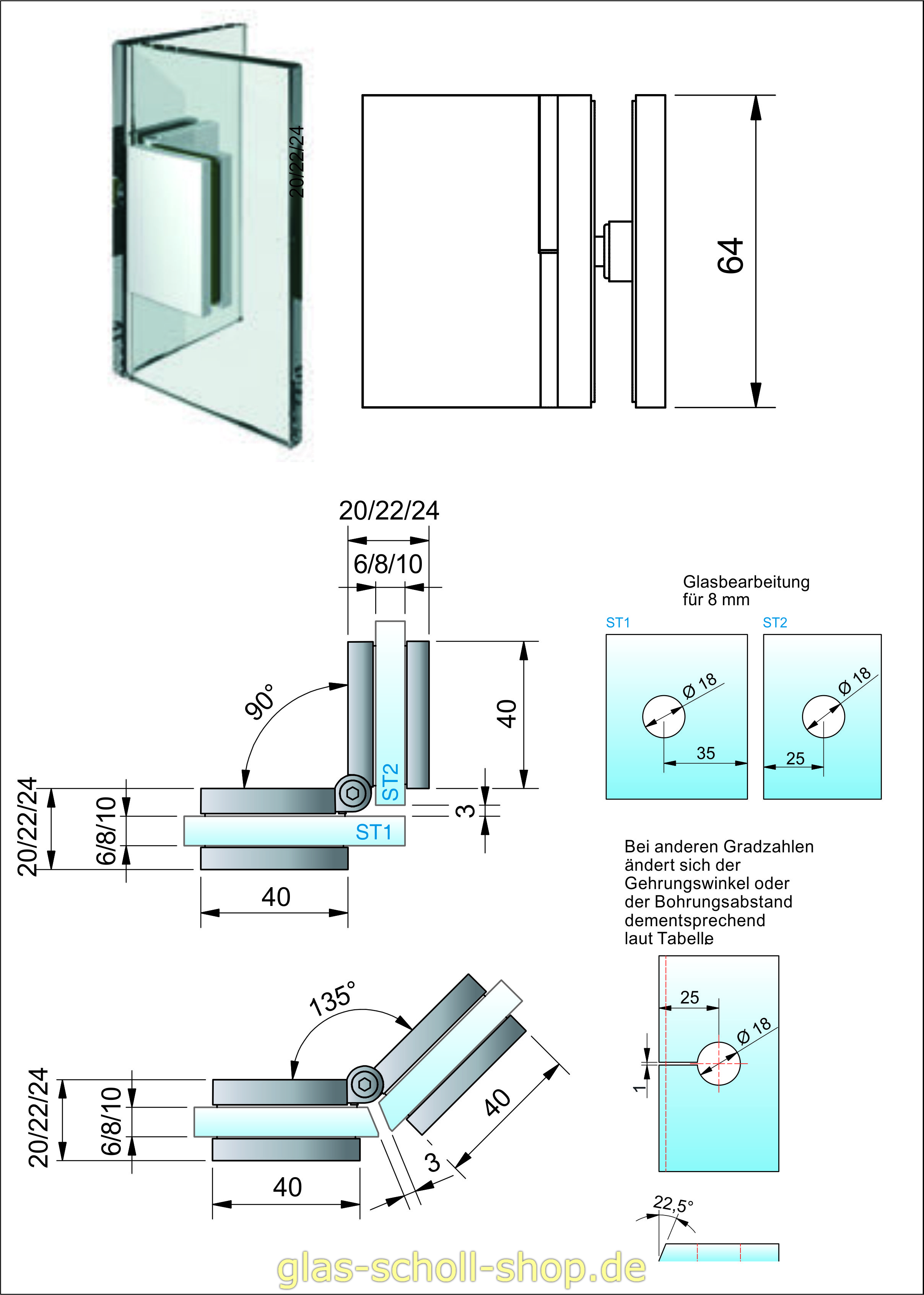 Artikelbild 2 des Artikels “Flamea+ Winkelverbinder 90° Glas-Glas stufenlos von 80-180° verstellbar (verdeckte Verschraubung) glanzverchromt“
