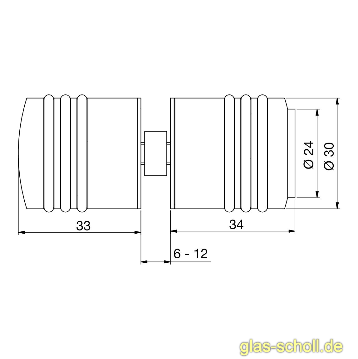 Artikelbild 2 des Artikels “beidseitiger Türgriff mit Puffer+Gummiringen d=30mm für Lochbohrung 14mm MS7 glanzverchromt“