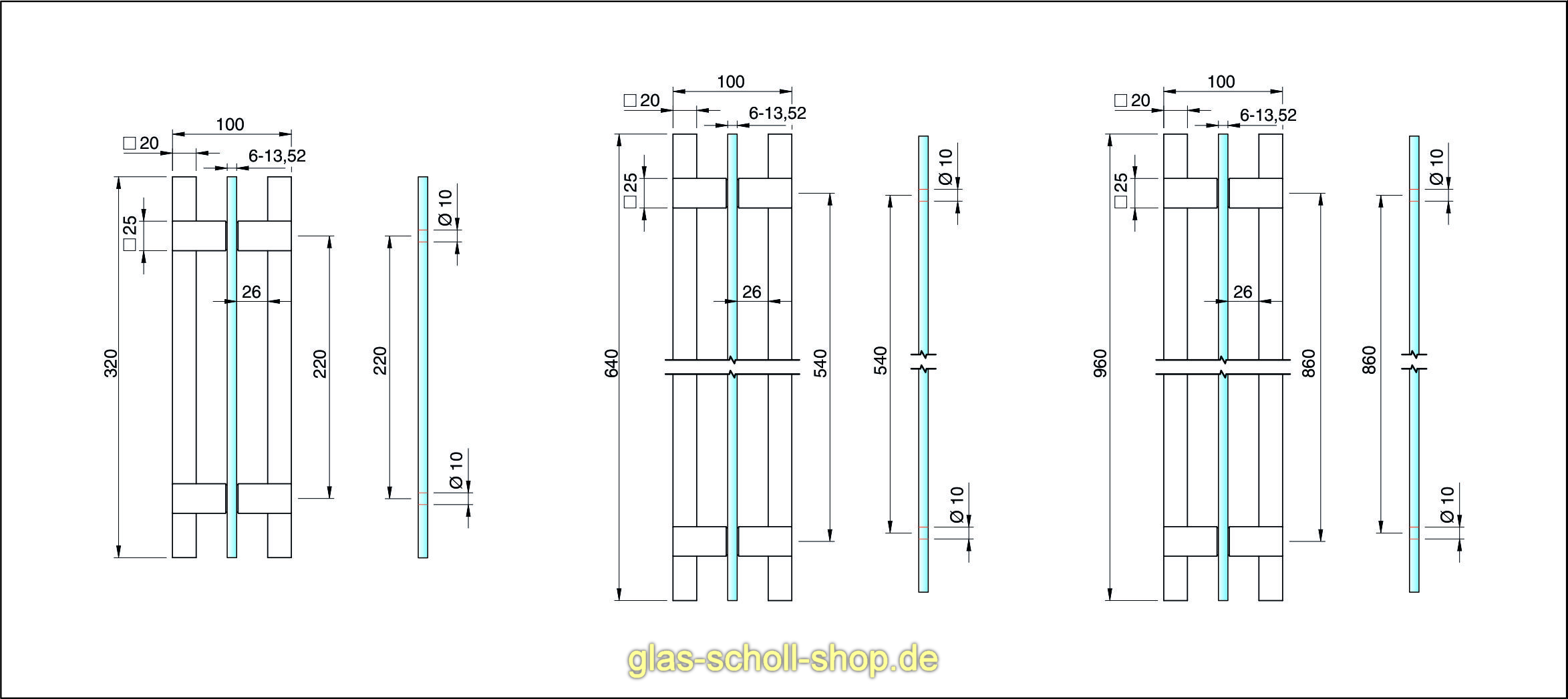 Artikelbild 2 des Artikels “Glastürgriff beidseitig für 6-13,52 mm Glas inn verschiedenen Längen glanzverchromt Länge 320“