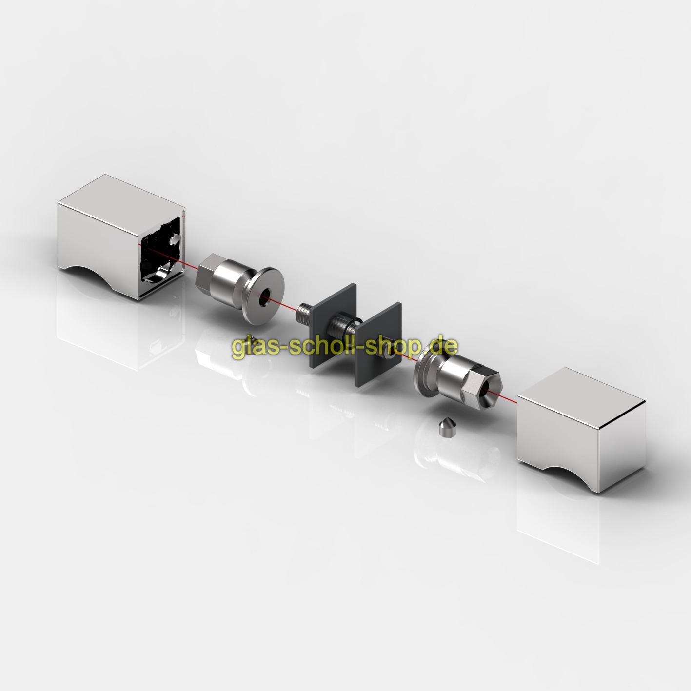 Artikelbild 2 des Artikels “eckiger beidseitiger Glastürknopf  für 6-13,52 mm Glas für 12 mm Bohrung glanzverchromt“