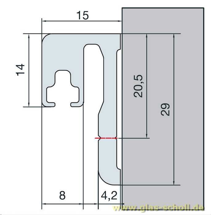 Artikelbild 2 des Artikels “Trägerprofil für Dichtungen als Türanschlag 2010 mm - E6/EV1 naturfarbig eloxiert“