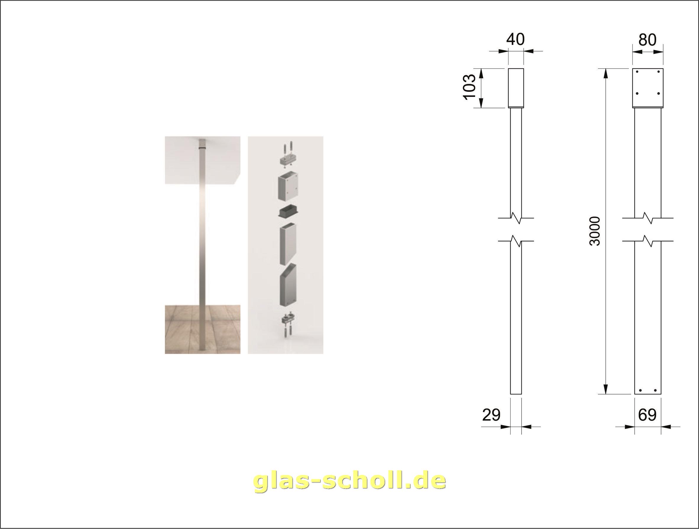 Artikelbild 2 des Artikels “Boden-Decken-Spanner Trennwandstütze glanzeloxiert“