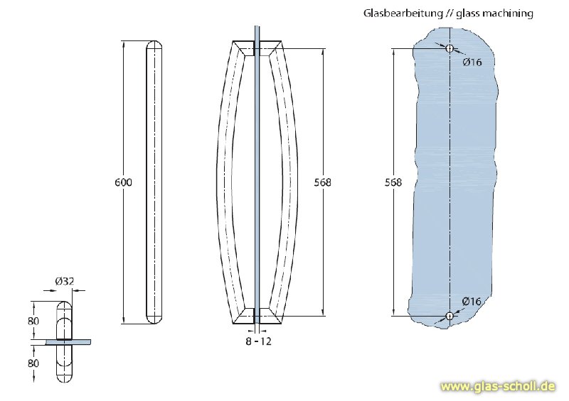 Artikelbild 2 des Artikels “beidseitiger gebogene Edelstahl U-Stoßgriff für 8-12 mm Glas poliert“