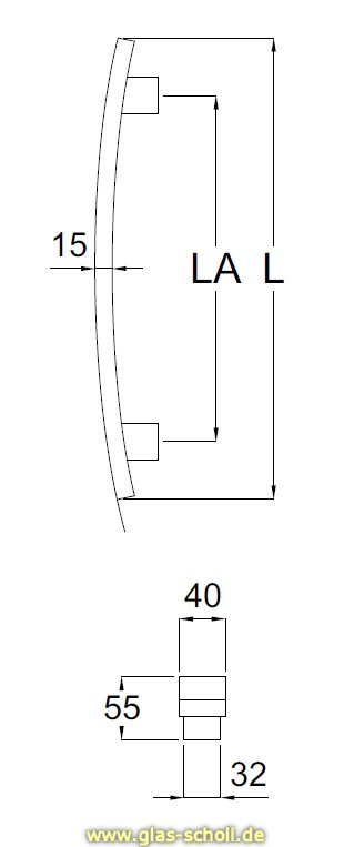 Artikelbild 2 des Artikels “einseitiger Edelstahl Stoßgriff matt, zur geraden Montage  für 8-12 mm Glas “