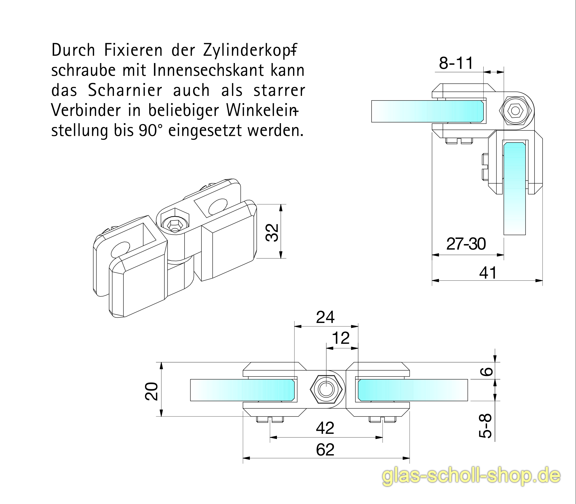 Artikelbild 3 des Artikels “SET aus 4x flexibler Glasverbinder für Glasscheiben Edelstahleffekt (4 Stück)“