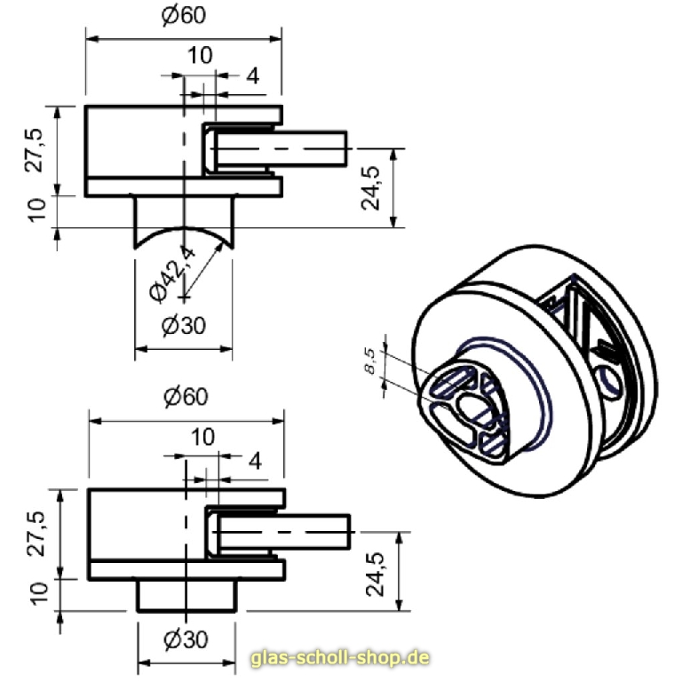 Artikelbild 3 des Artikels “Endklemmbefestigung Edelstahl matt zur Montage an Flachprofilen oder Rundrohren “