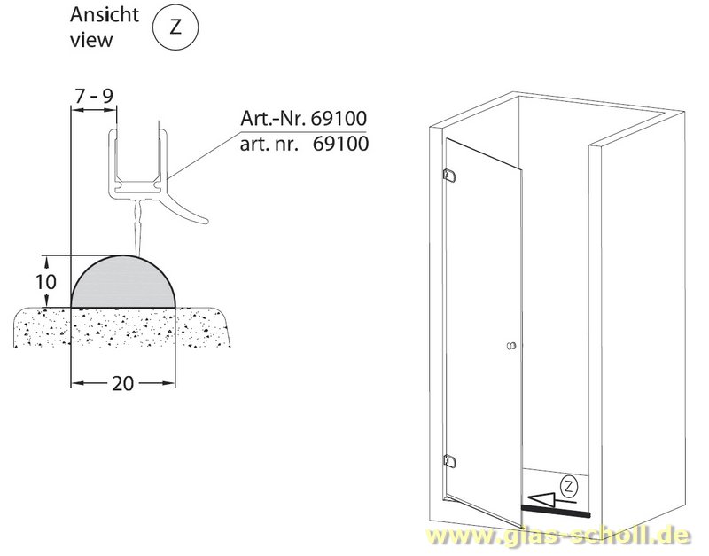 Artikelbild 3 des Artikels “unterer gerader 10mm Acrylstab klar durchsichtig  (2000 mm) Schwallschutz/Duschdichtung “