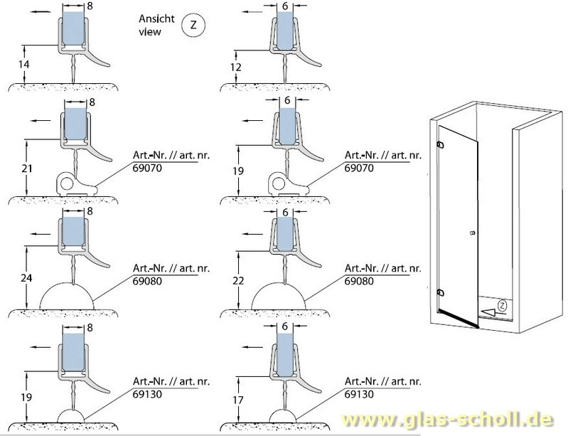Artikelbild 3 des Artikels “unteres Wasserabweisprofil mit 135° Lippe (1000mm) Duschdichtung für 6-8mm Glas “
