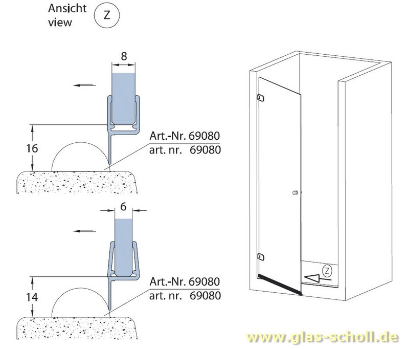 Artikelbild 3 des Artikels “untere Hart-Weich-Lippendichtung (2010mm) Duschdichtung für 6-8mm Glas “