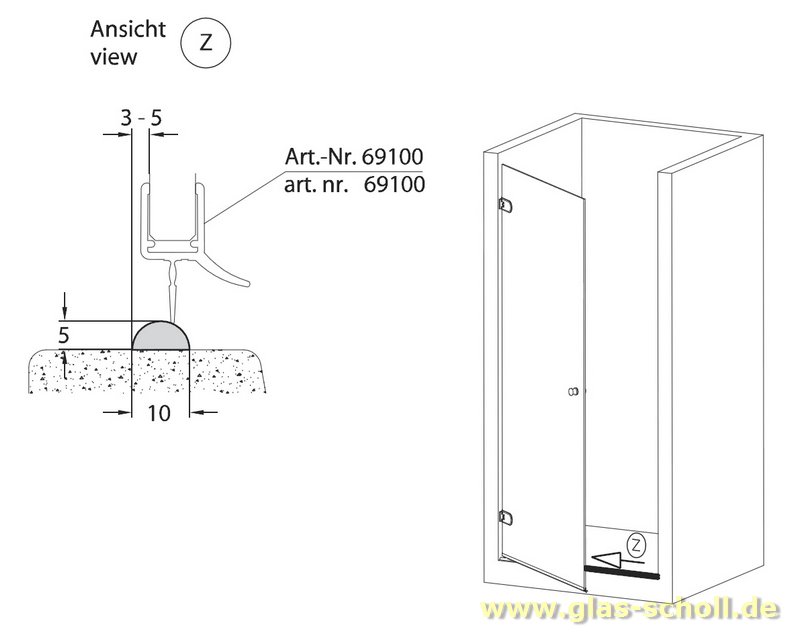 Artikelbild 3 des Artikels “unterer gerader glasklarer 5mm Acrylstab (1000 mm) Schwallschutz (Duschdichtung) “
