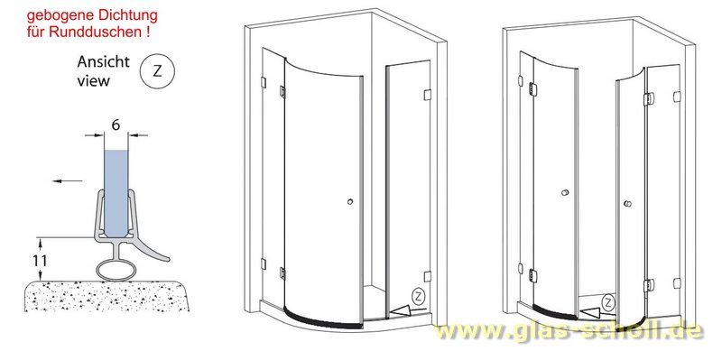 Artikelbild 3 des Artikels “GEBOGENE untere Dichtung FÜR RUNDDUSCHEN (1150-1200 mm) 6-8mm Glas “