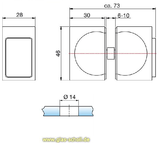 Artikelbild 3 des Artikels “beidseitiger Türgriff eckig, mit einseitigem Gummianschlag für LB 14 mm glanzverchromt“