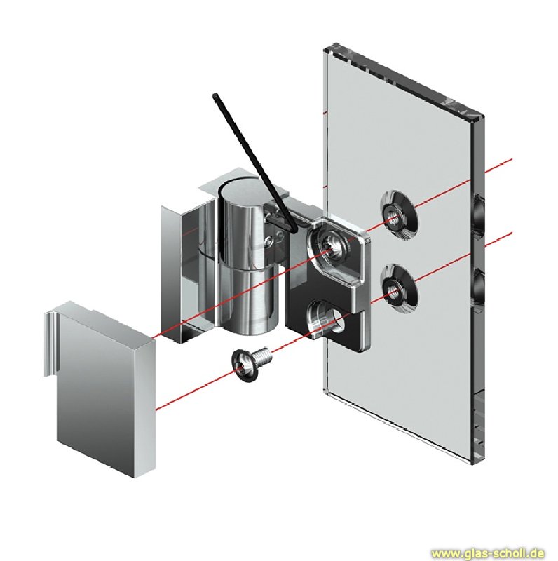 Artikelbild 3 des Artikels “Nivello+ 90° Glas-Wand LINKS Hebe-Senk AUSSENBEFESTIGUNG flächenbündig Anschlag glanzverchromt“