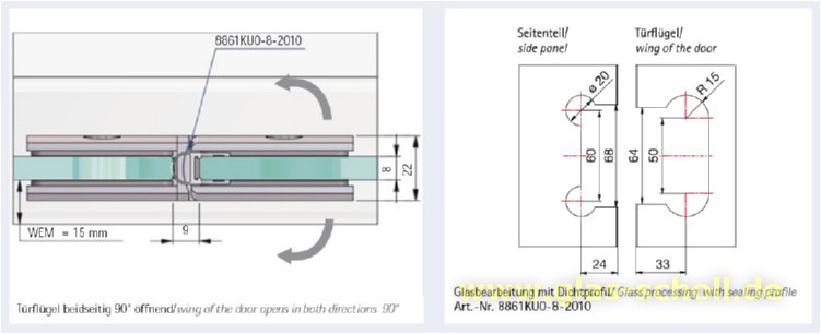Artikelbild 3 des Artikels “Pontere 180° Glas-Glas Duschpendeltürband (beidseitig öffnend) glanzverchromt“