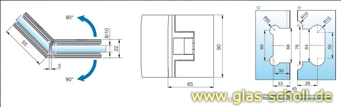 Artikelbild 3 des Artikels “Pontere 135° Glas-Glas Duschpendeltürband (beidseitig öffnend) glanzverchromt“